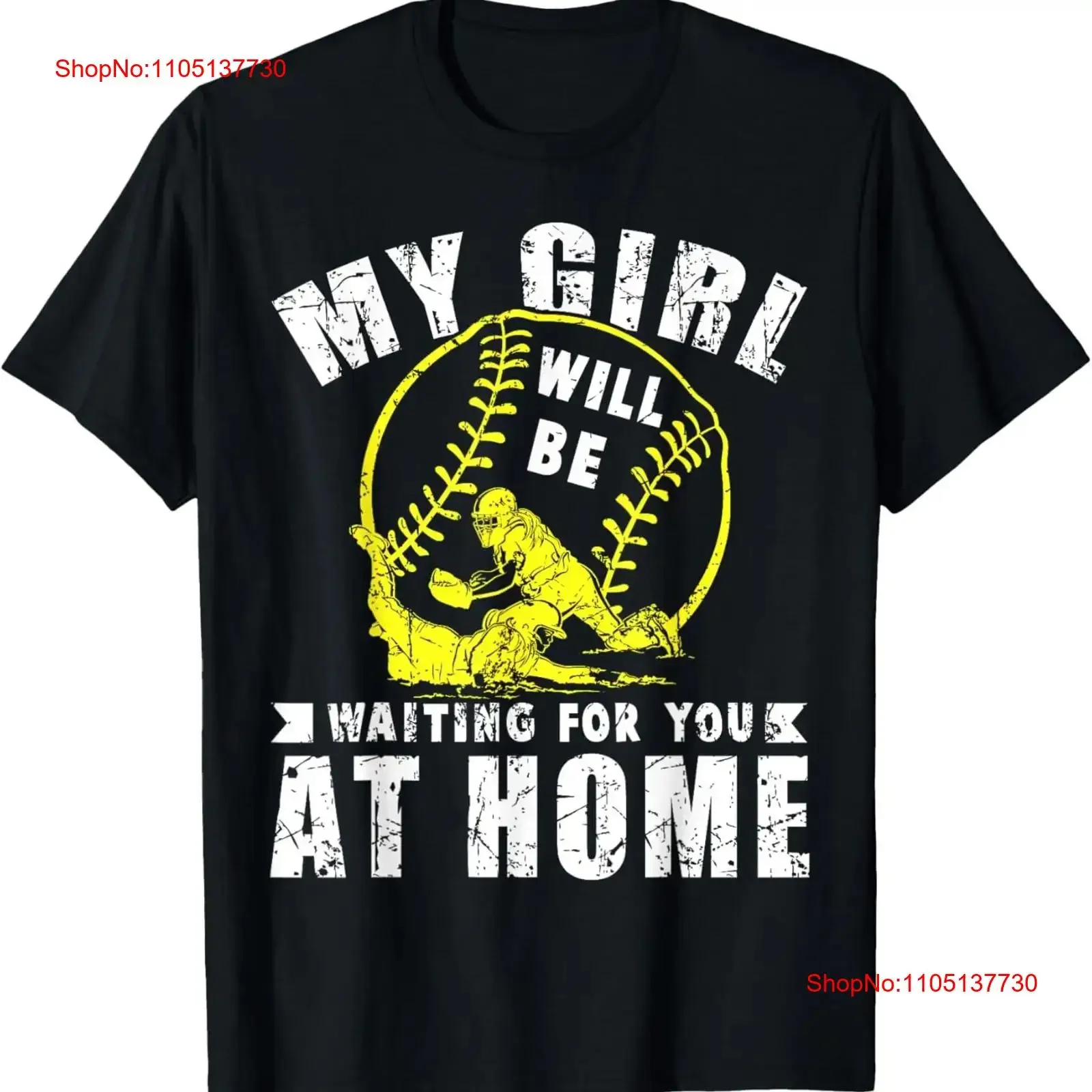 My Girl Will Be waiting For You At Home Softball Funny T Shirt  vintage Washed Versatile designer clothes fashion Casual