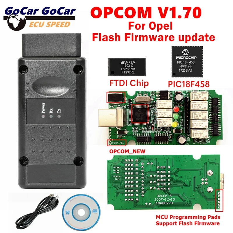 OPCOM per Opel OP COM 1.70 Cavo Diagnostico Auto con Aggiornamento Firmware, Chip FTDI PIC18F458, Strumento Scanner OBD2