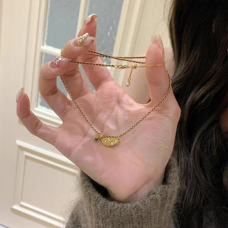 9999 Gold Beaded DIY Necklace - Ancient Style and Modern Chinese Design Heart-shaped Smile Micro-Inset Pendant Choker Chain