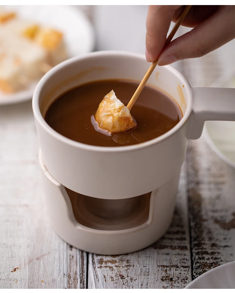 00ml Ceramic Fondue Pot Cheese Chocolate Melting Hotpot Porcelain Warmer Butter Melter Cup DIY Dessert Set Kitchen Fondue