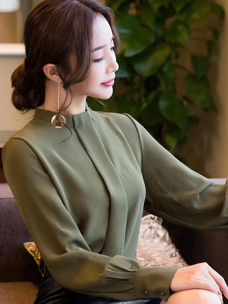 Nowe jesienne wiosenne topy damskie modne damskie koszule z długim rękawem Casual szyfonowa bluzka 2025 odzież do pracy biuro Blusas Femininas