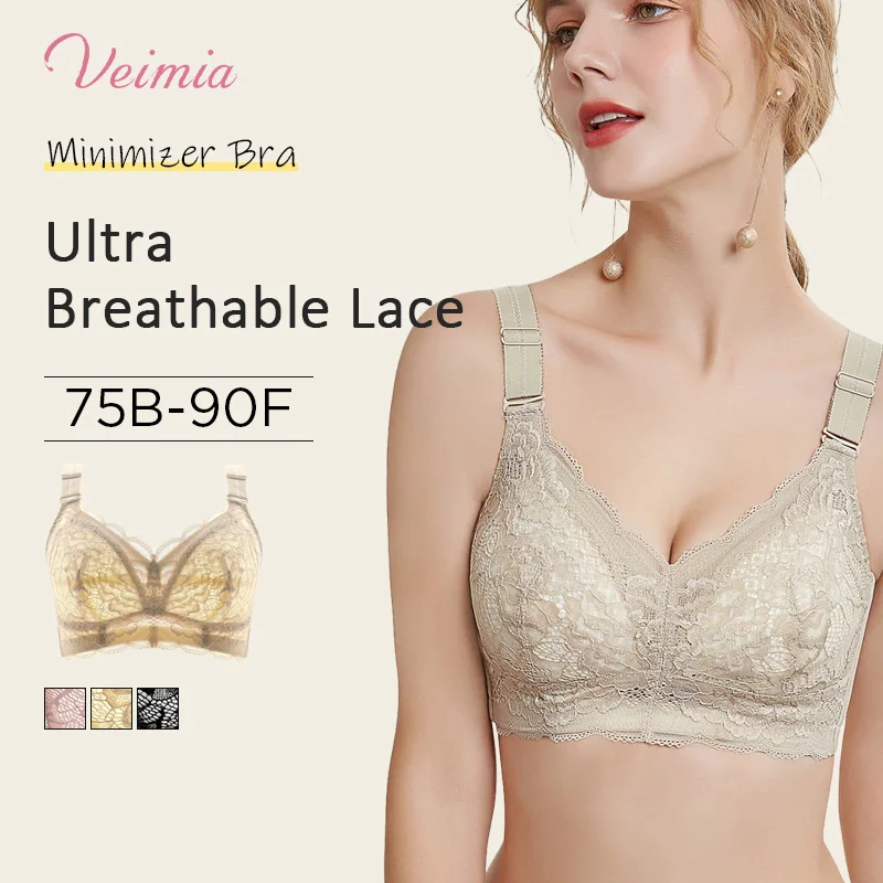 Veimia Women‘s Underwear Wireless Push-up Bra Anti-Sagging Comfortable Thin Cup Lace Gathered Bra Adjustable Strap Lingerie