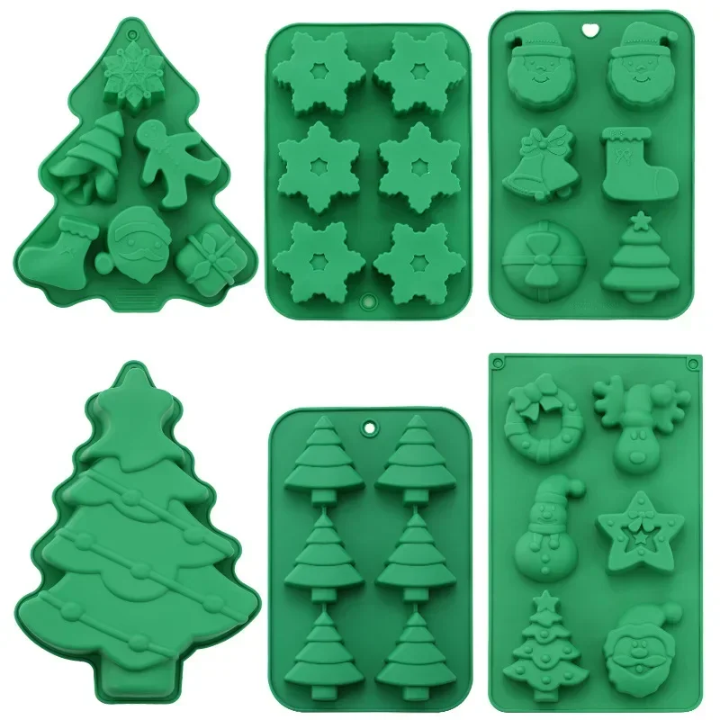Christmas Mould Snowflake Christmas Tree Stars Elk Snowman Shape Silicone Mold Mini Cakes Soap Chocolate Candy Candles Tool