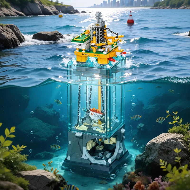 

Miniature Offshore Mining Scene Engineering Series Puzzle Boy Building Block Toy Desktop Ornament