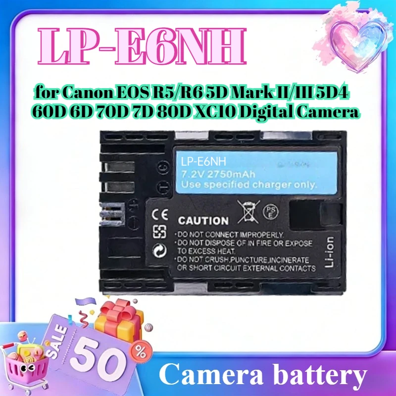 

LP-E6NH Li-ion Battery for Canon EOS R5/R6 5D Mark II/III 5D4 60D 6D 70D 7D 80D XC10 Digital Camera