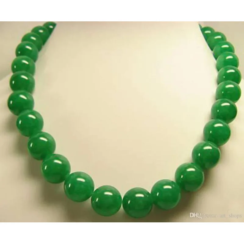 F** 14mm Real Green Jade Round Beads Nelace