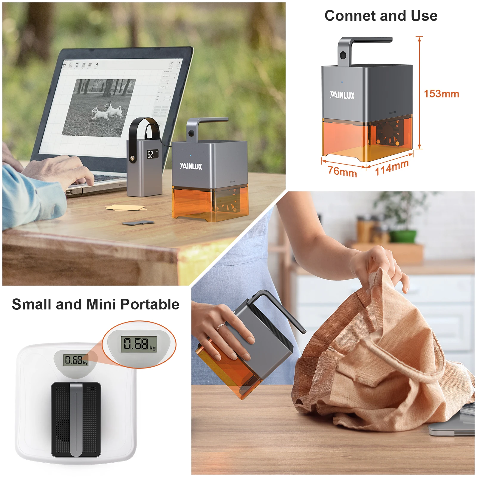 حفارة ليزر خارجية صغيرة محمولة بالليزر قطع الخشب والجلد ونقش الأكريليك والحجر الزجاجي من الفولاذ المقاوم للصدأ