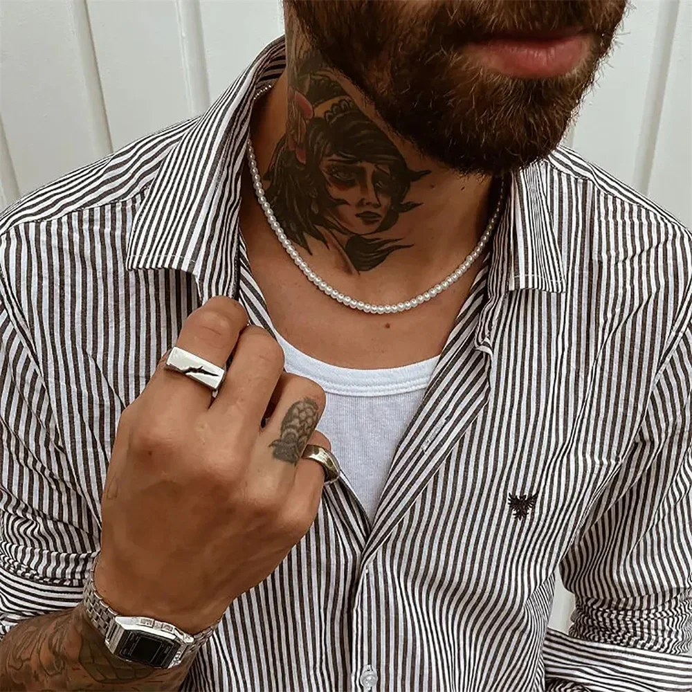 6MM French Retro Men\'s Pearl Chain Necklace Fashion Jewelry Accessories