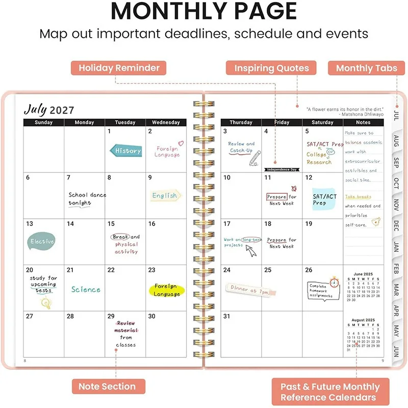 1pc 2027 Academic Planner A5 Weekly Monthly Planner with Tabs Spiral Binding Agenda Notebook for Students Office Supplies