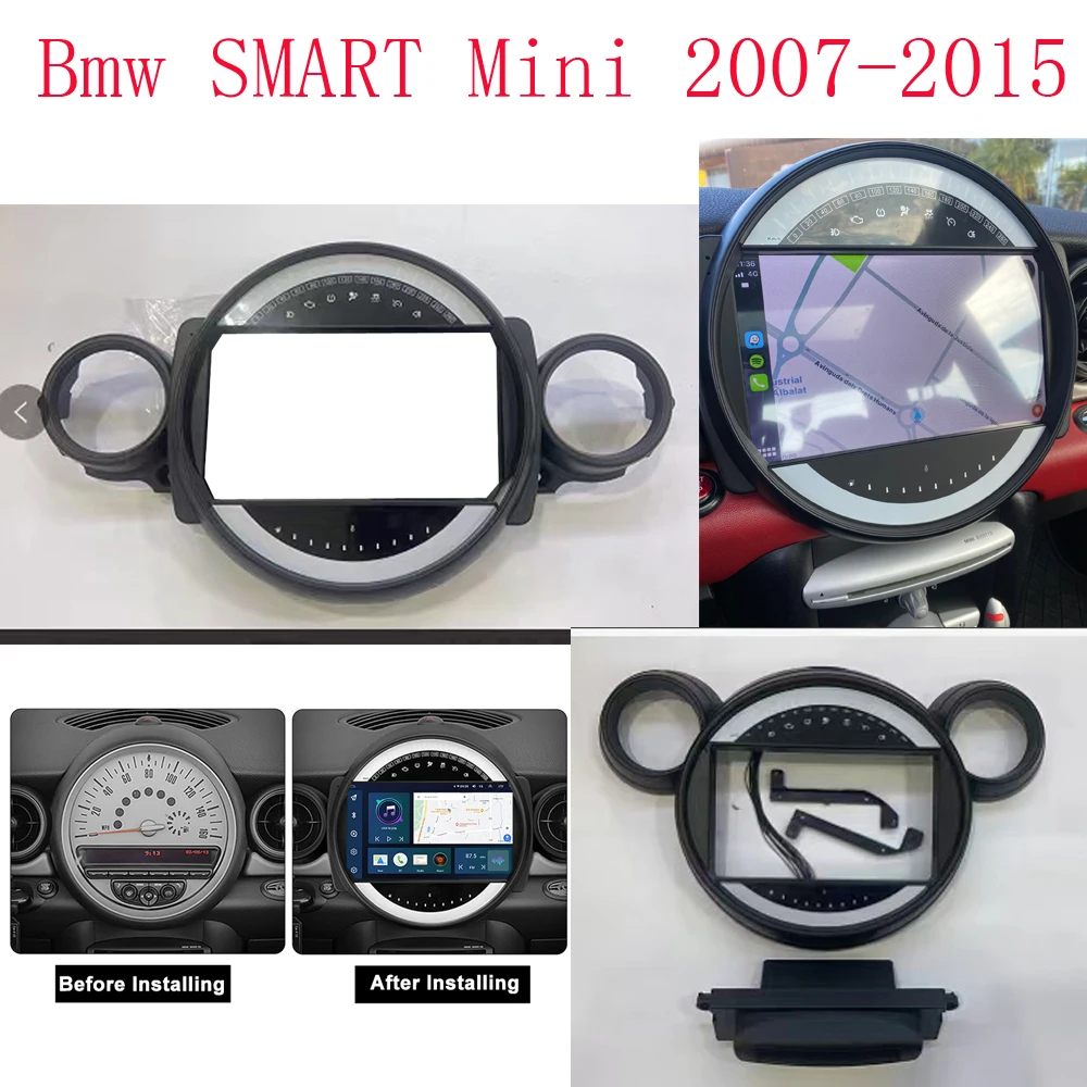 For Bmw Mini Cooper R56 R60 R51 2007-2014 Car Radio Fascias Frame 9 inch Stereo Panel Wiring Harness Power Cable Adapter Canbus