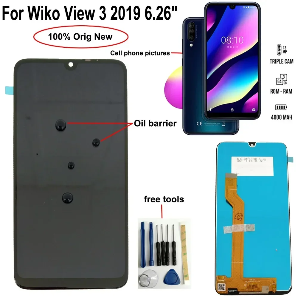 

Shyueda 100% Orig New A+6.26" For Wiko View3 View 3 2019 LCD Display Touch Screen Digitizer Assembly Parts with free tools