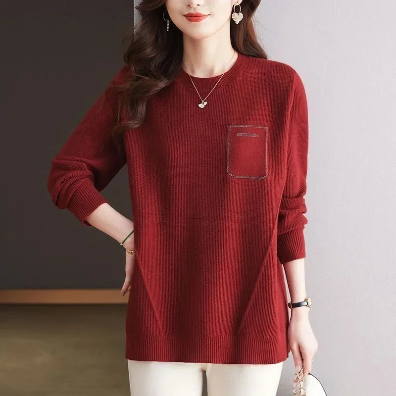 

Loose Round Collar Jumper Sweater Coat Women's Autumn Winter New Pullover Knitwear Middle-aged Ladies Fashion Bottoming Shirt
