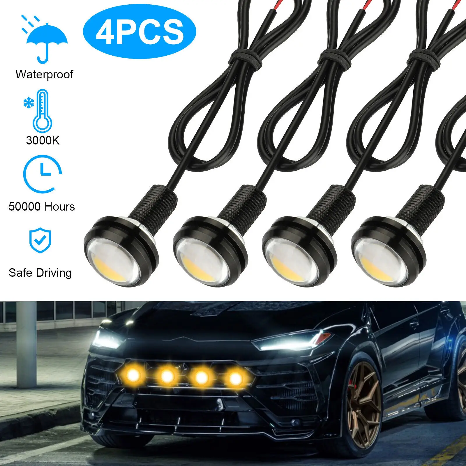 

4x LED Amber Grille Lighting Kit DRL Lights Universal Fit for Truck SUV Ford SVT