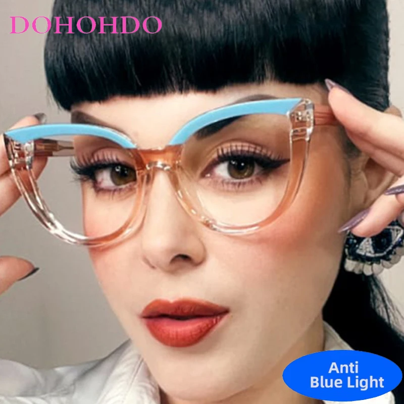 

TR90 Lightweight Trendy Luxury Brand Designer Retro Cat Eye Eyeglasses Computer Anti Blue Light Glasses Women For Office Work