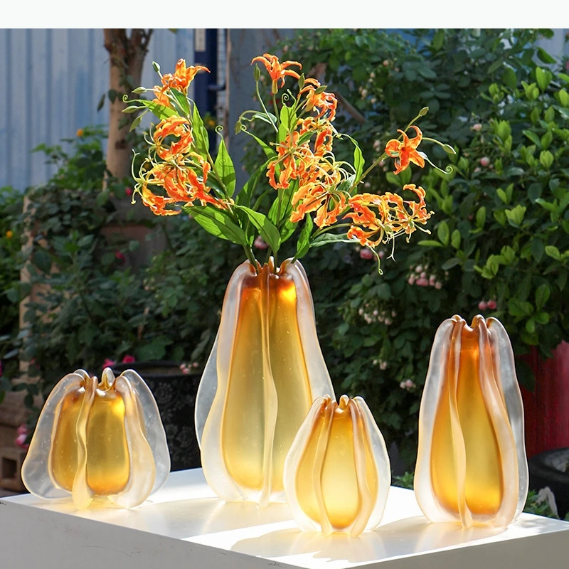 Florero de cristal esmerilado con forma de carambola, macetas, decoración de mesa, arreglo de flores, jarrones florales, decoración estética para habitación