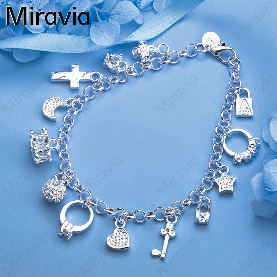 

Miravia 925 Sterling Silver Thirteen Pendants Multi-Element Bracelet Fashion Women Holiday Gift Party Jewelry