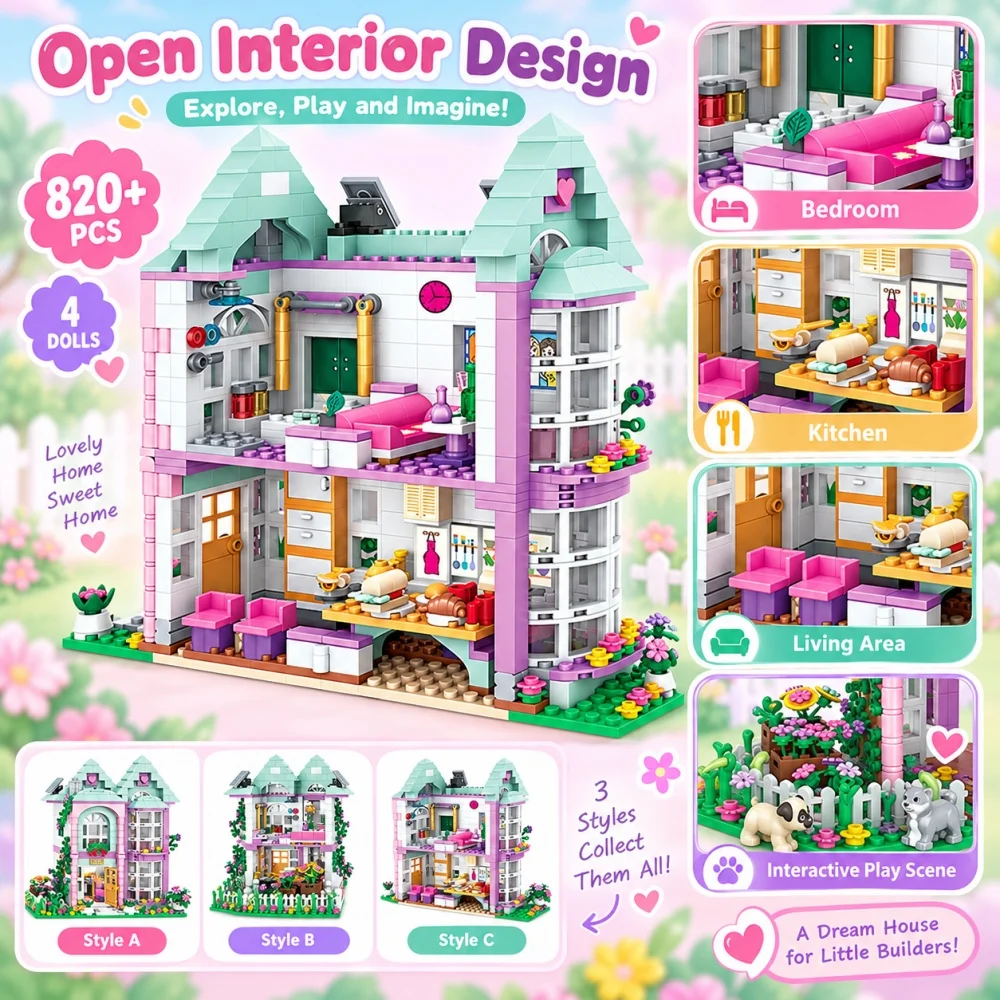 FUNXINEE Märchenhaftes Blumenhaus Architektur-Bausteine, MOC Botanischer Garten DIY Montage-Bausteine, Desktop-Dekoration Geschenk