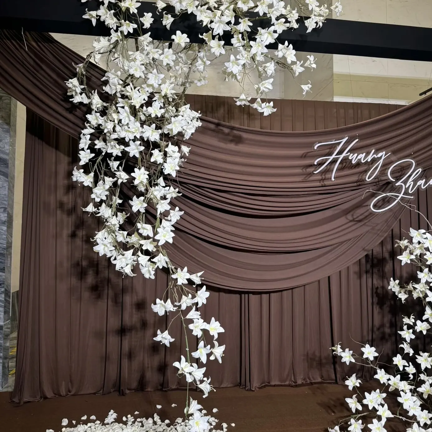 Brown Chocolate Color Draping Fabric for Wedding Background Milk Silk Step Curtain Space Decorative Cloth