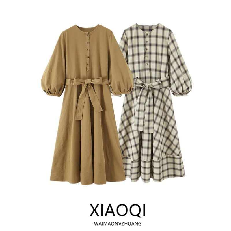 Neue 2025 Herbst Reine Farbe Lange Sve runde Ne Dr frauen Pendler Vielseitig Dr irt Sle Casual Szene Damen Dr