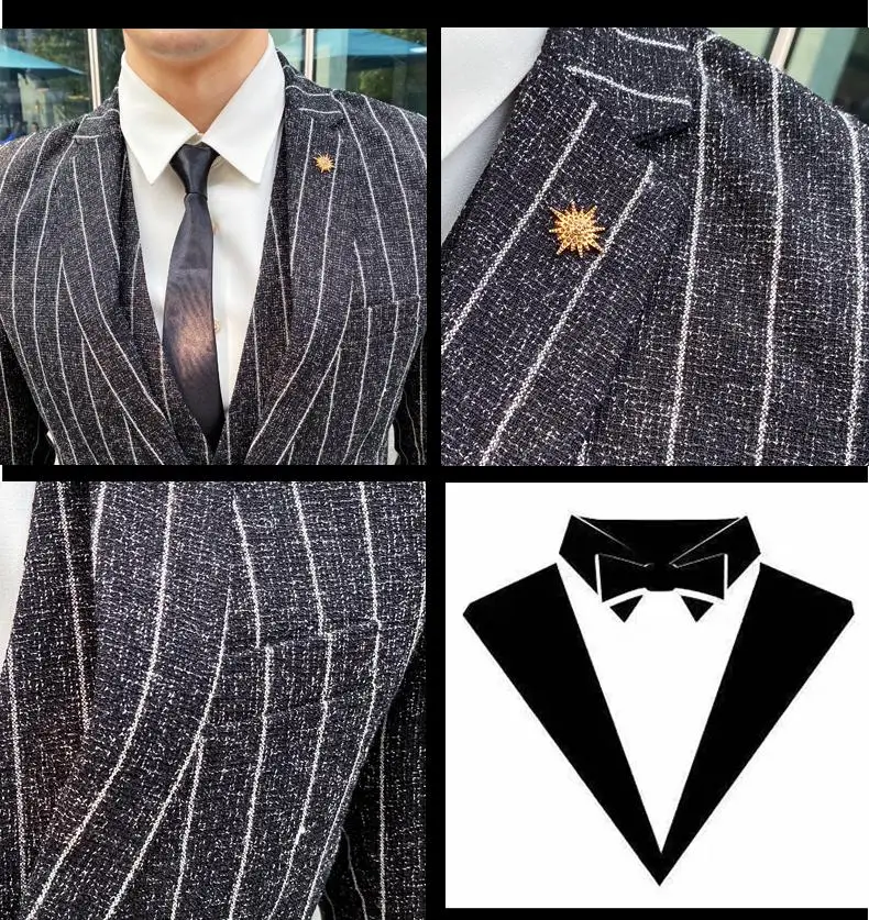 2023 Men's British Fashion Three-piece Set Slim Fit Suit Vest Trousers Ensemble Handsome Trendy All-in-one Banquet Blaze 46 Scb9797147ac94c31b7201e578e633769o