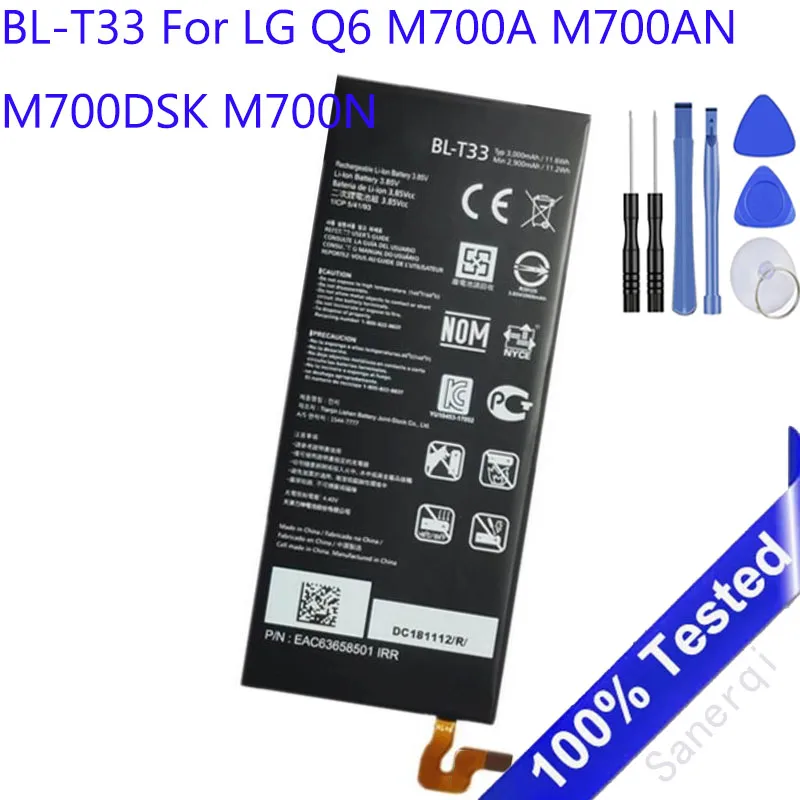 

Аккумулятор BL-T33 3000 мАч для LG Q6 M700A M700AN M700DSK M700N BL T33 Аккумулятор + инструменты