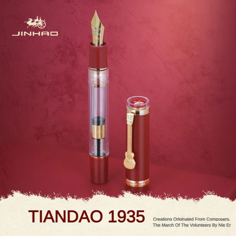 

Перьевая ручка JINHAO 1935 TIANDAO с зажимом для гитары, F/M перо, прозрачные красные и зеленые чернильные ручки, офисные и школьные принадлежности, Канцтовары