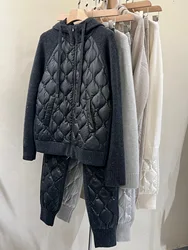 Luxurious Cashmere Goose Down Padded Matching Cardigan and Pants Set