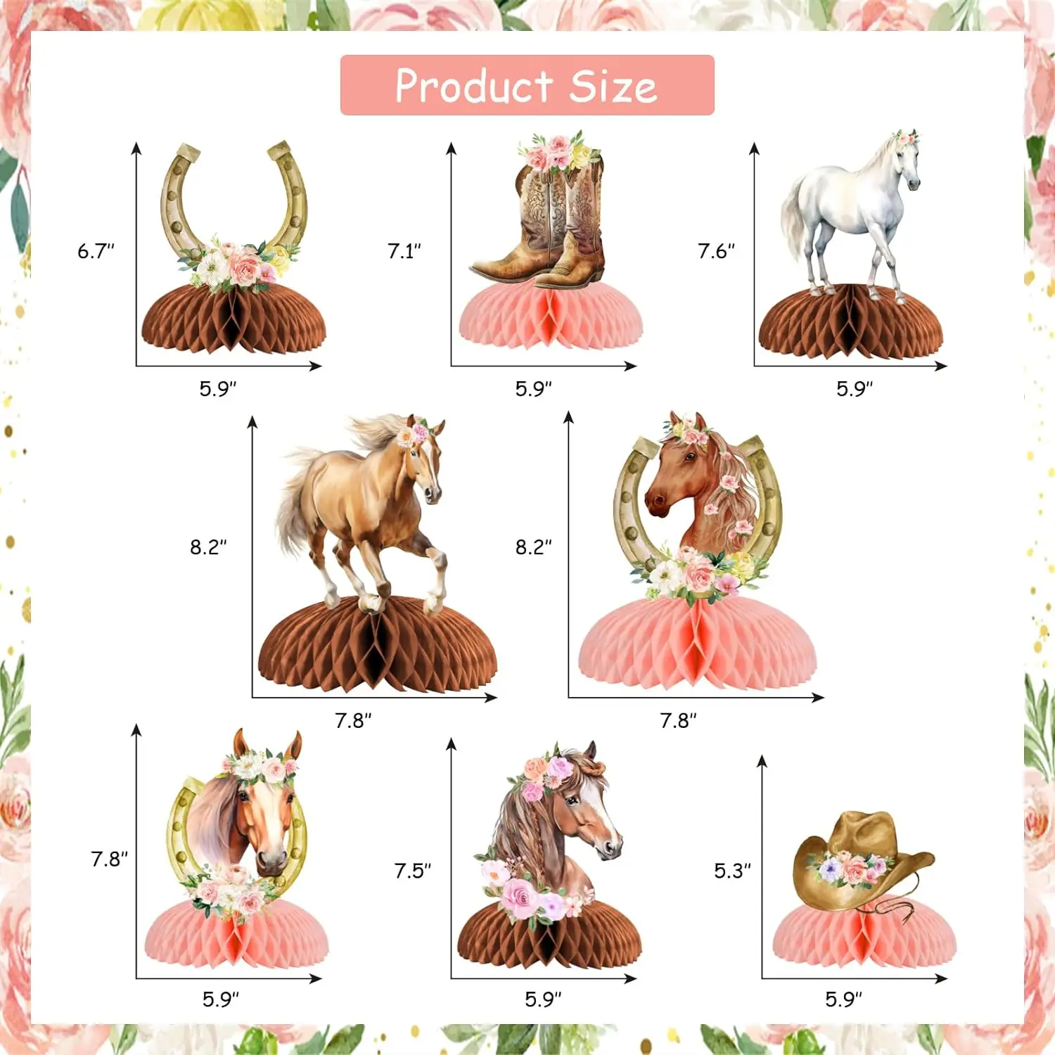 8Pcs Horse Honeycomb Centerpieces Decor Horse Racing Western Cowgirl Themed Table Toppers for Birthday BabyShower Party Supplies