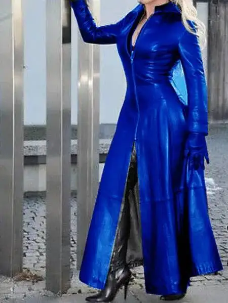 Extended Length PU Leather Jacket Stand Collar Street Style Gothic Trend For Women Long Sleeve Fashionable Outerwear