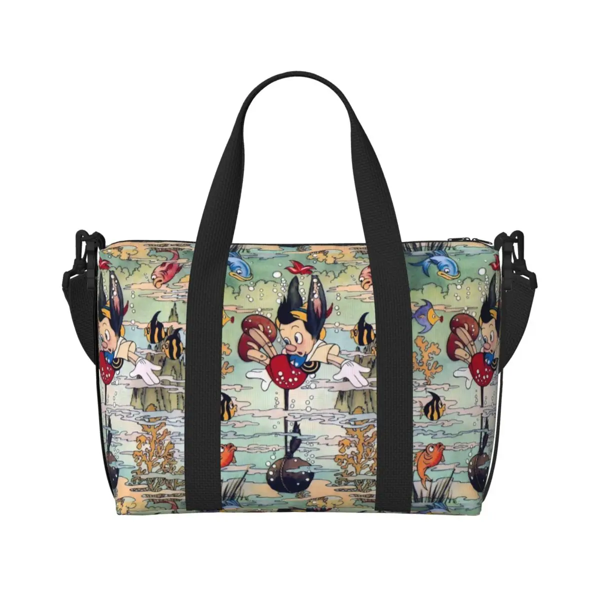 

Custom Large Cartoon P-Pinocchio Tote Bag for Women Shoulder Shopper Gym Beach Travel Bag