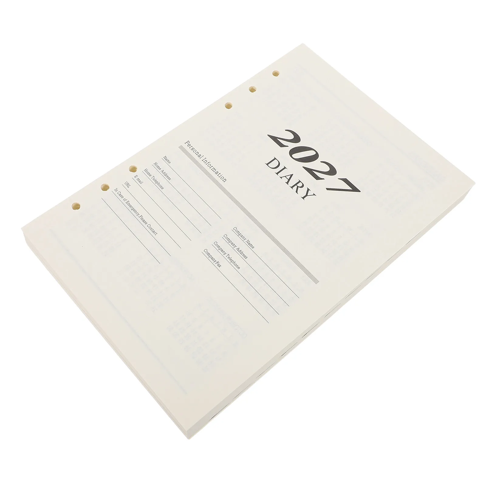 1Set English Monthly Planner Refill 2027 Calendar Inserts 6-Hole Loose Leaf Daily Agenda Pages Refillable Planner Notes
