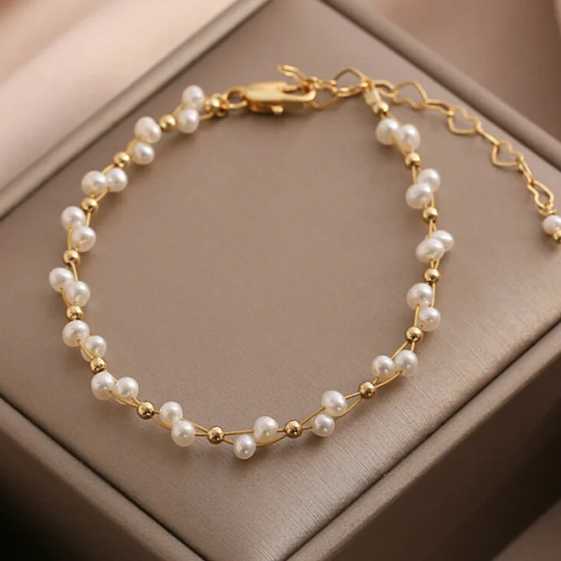 Stylish Double Woven Artificial Pearl Bracelet Does Not Fade Women's Summer High-Grade Sense Of New Chinese Hand Jewelry Gift