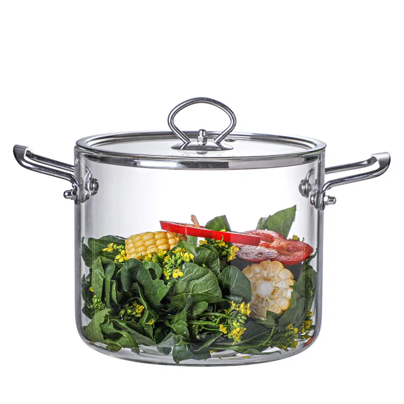 High Borosilicate Cooking Pot Health Pot Glass Stockpot Saucepot Home Instant Noodle Pot Milk Pan with Stainless Steel Handle