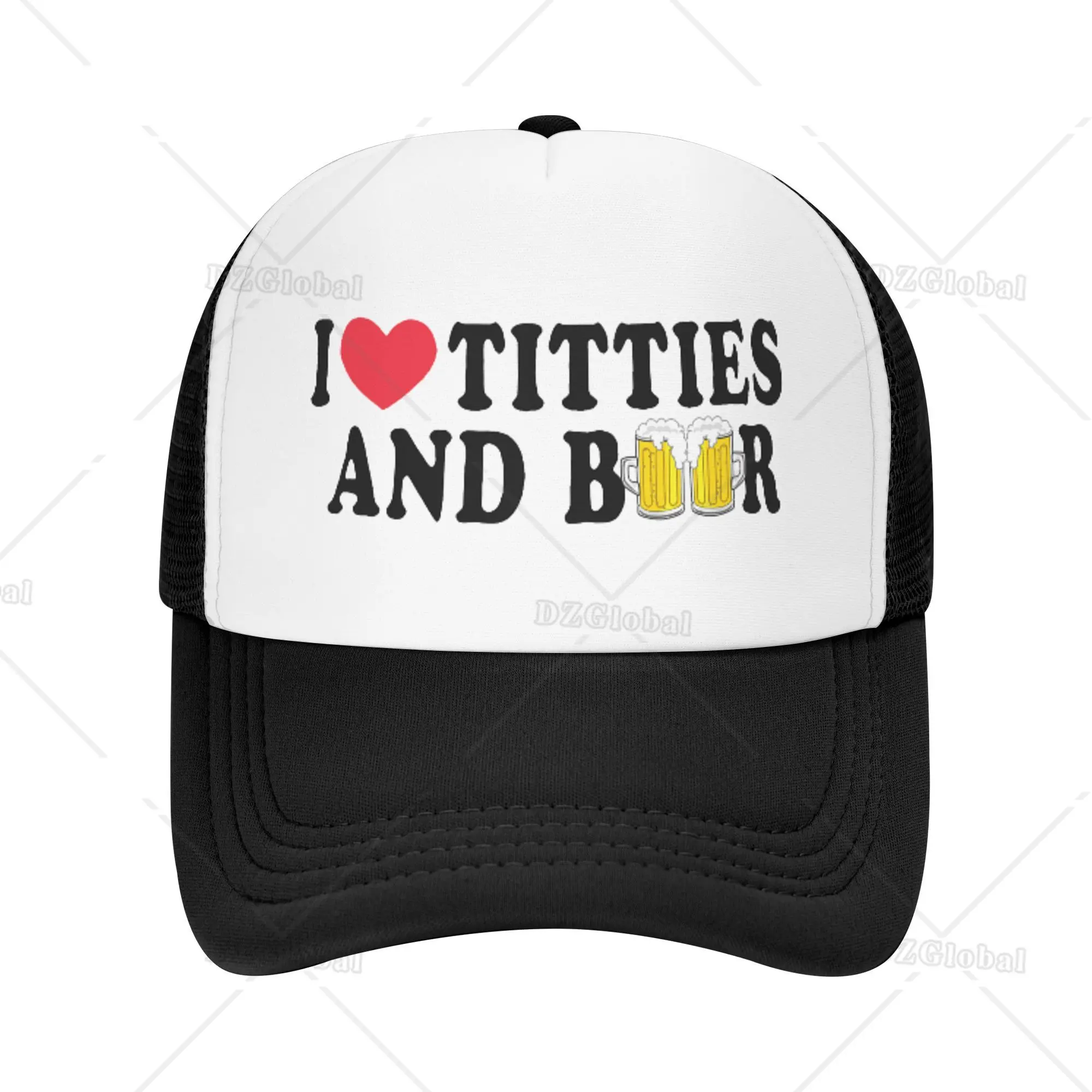 Funny Trucker Hat I Love Titties and Beer Adjustable Mesh Baseball Cap for Men Women Breathable Adjustable Snapback Cap