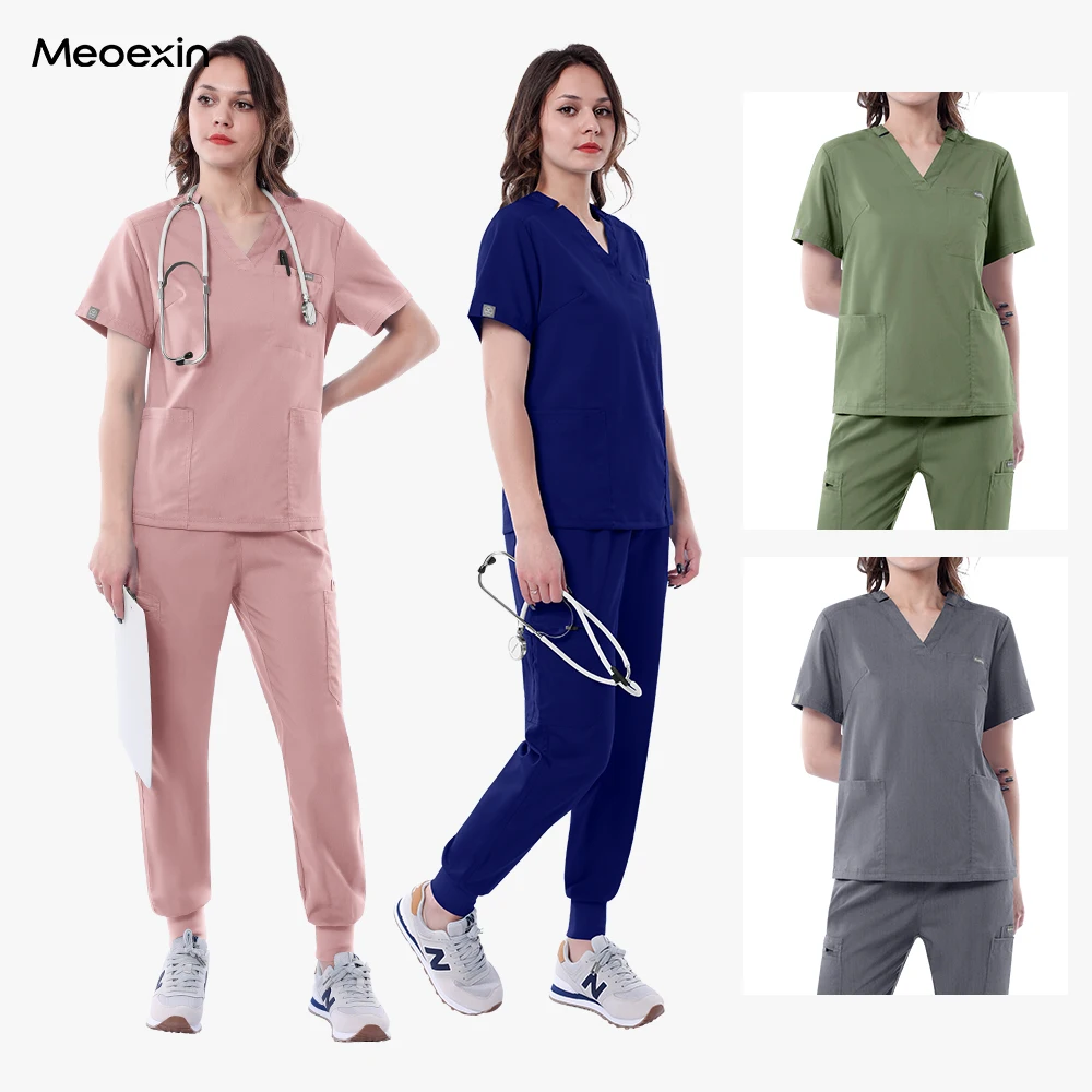 

Medical Uniforms Scrubs Sets Women Hospital Surgical Uniforms Short Sleeve Top Pant Nursing Accessories Doctors Clothes Workwear