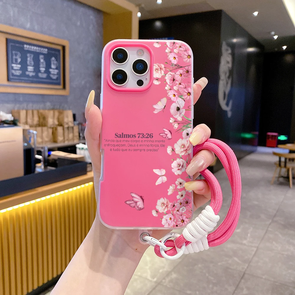 2 in1 Lanyard Jelly Phone Case Pink Flower Butterfly For Samsung Galaxy S25 S23 S24 FE S26 Ultra A57 A56 A54 A55 A17 A07 Cover view 5