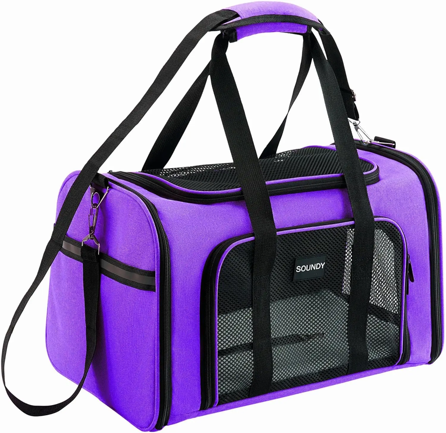 

Large Collapsible Pet Carrier for Cats & Dogs Up to 25 Lbs, Breathable Mesh Travel Bag for Long Car Trips, Large Purple