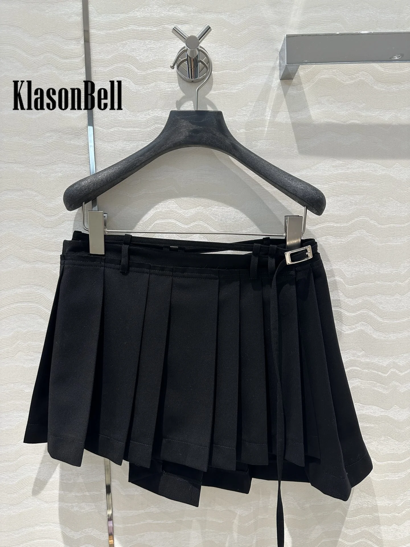 8.11 KlasonBell Women Fashion All-matches Low Waist Irregular Plaid Skirt Sashes Decoration Hot Girl Temperament Skirt