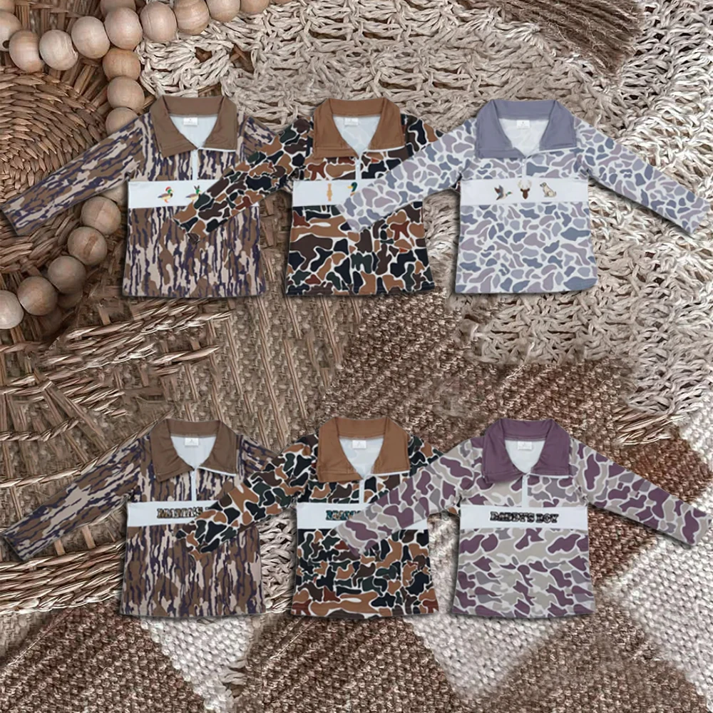 

Z823-12 BT0901 Wholesale baby boy clothes Embroidered camouflage zipper long-sleeve top Summer Boutique kids clothes boys