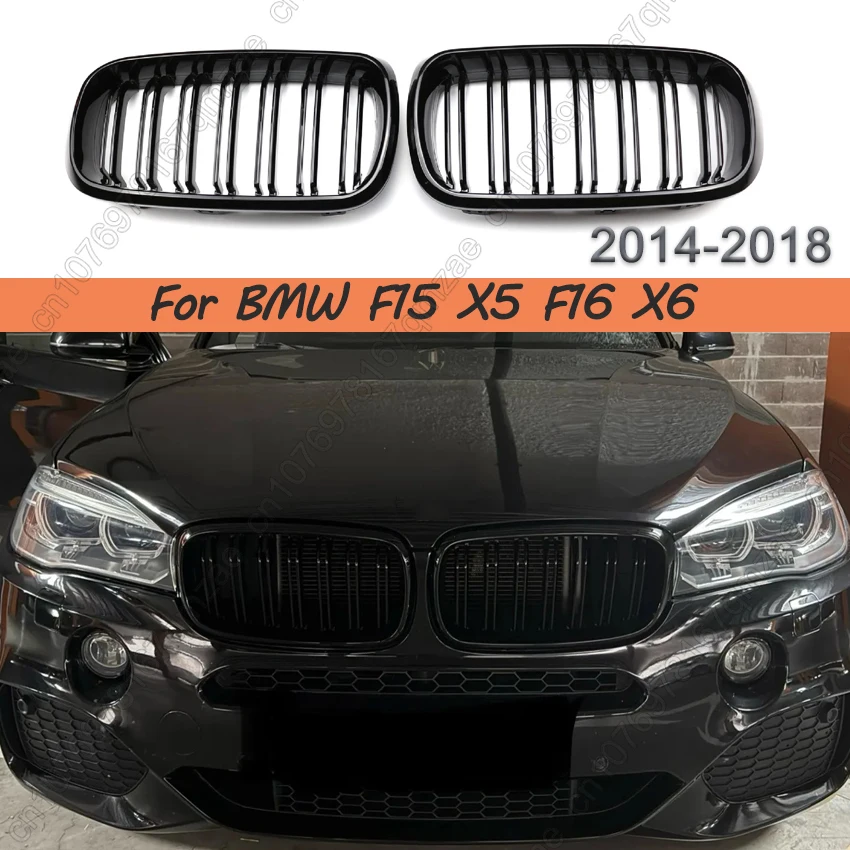 

Gloss Black Car Front Bumper Double Line Racing Grill Grille For BMW F15 X5 F16 X6 2014 2015 2016 2017 2018 Body Kits Tuning ABS