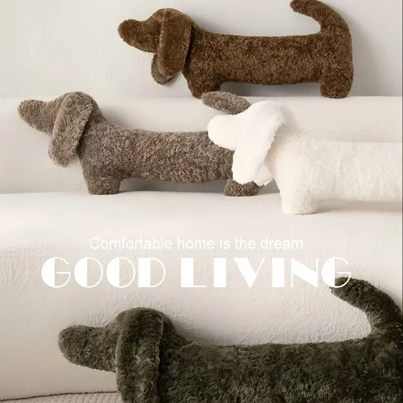 Dachshund Shaped Plush Pillow Fluffy Teddy Fleece Sausage Dog Cushion for Sofa Bed Pet Lover Gift Cute Home Decor Hug Pillow