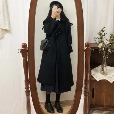 Plus Size plus Size Woolen Coat Women's Mid-Length Thickened Autumn Winter New Korean Style Loose Slimming Over-Knee Tweed Coat