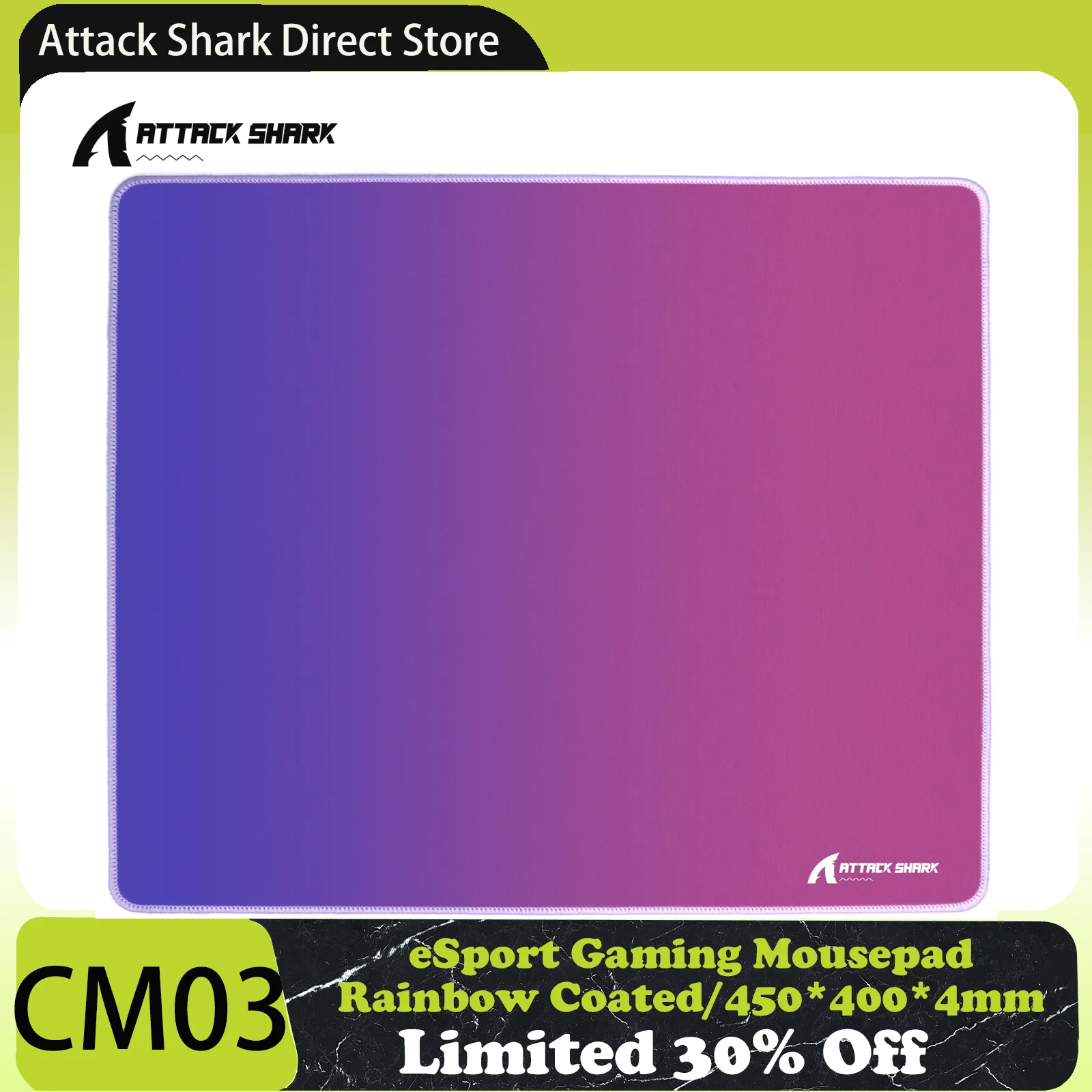 

Attack Shark CM03 eSport Gaming Mouse Pad (Rainbow Coated) microfiber surface, Non-slip Base, Anti-Fray Stitching, 450*400*4mm