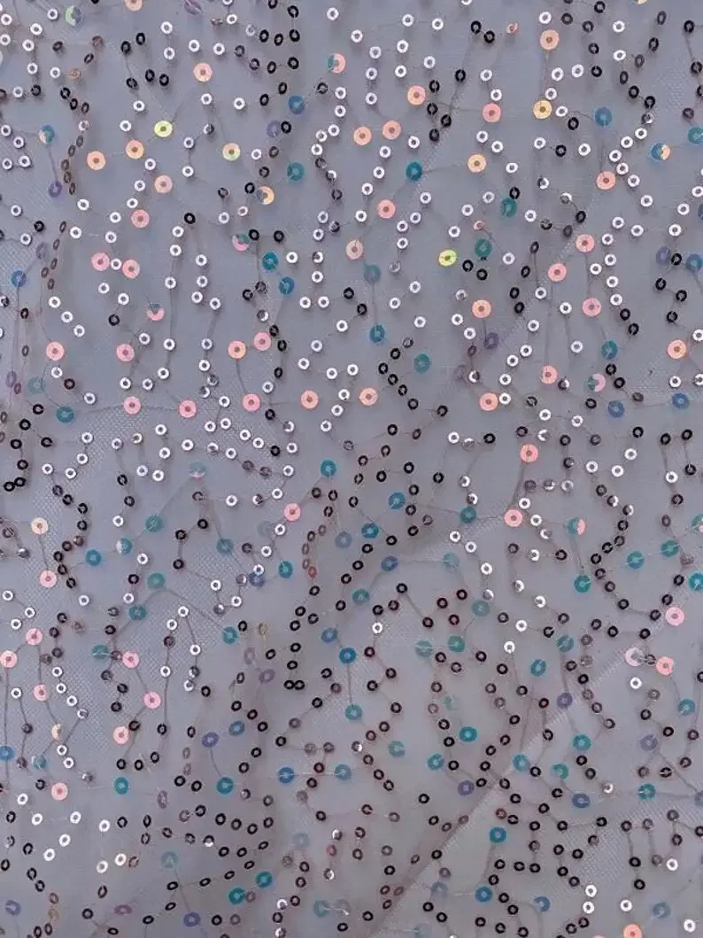 3 Colors colorful sequin Embroidery Lace Fabric sequin Pink green beige tulle fabric For Bridal Wedding   Fabric 51" width