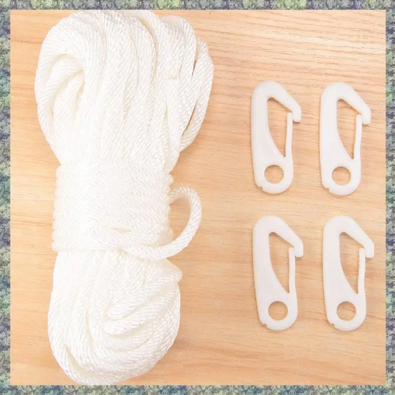 WON 50 Feet X 1/4Inch Flag Pole Halyard Rope With 4 Pieces Flag Pole Hook Clips,Outdoor Flagpole Accessories Compatible