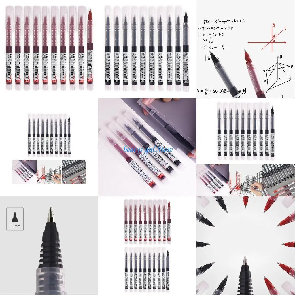 

C7AB 10pcs 0.5mm Tip Writing Pen Ballpoint Pen Straight Liquid Pens School Office Supplies for Men Women