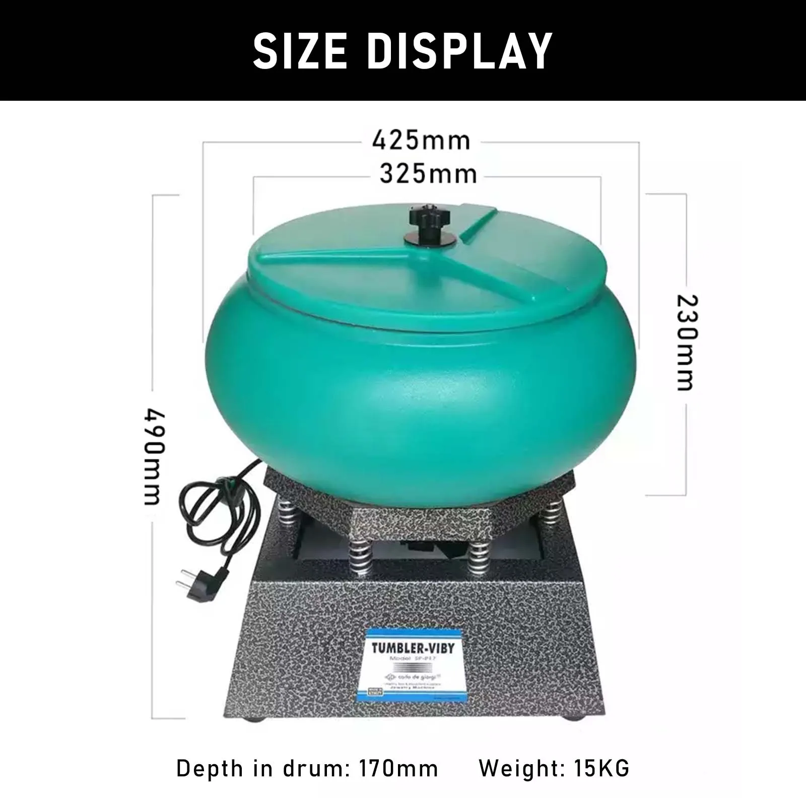 17-inch Vibration Barrel Polishing Machine 350W Large Jewelry Tools Vibrating Polisher Tumbler Jade Metal Edge Burr Cleaning