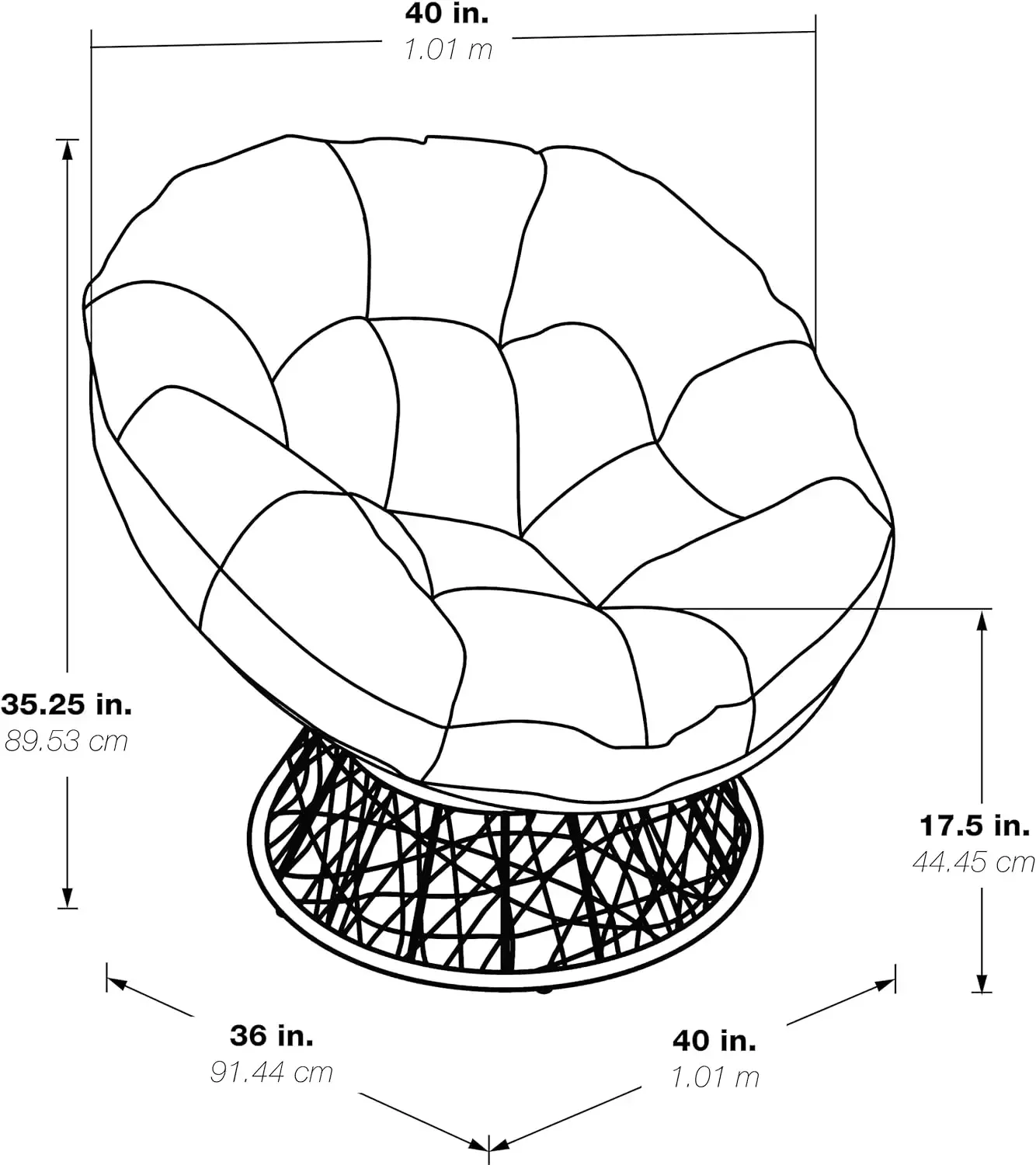 Cadeira de vime Papasan com almofada, 360 graus giratória, mobiliário doméstico, moldura cinza