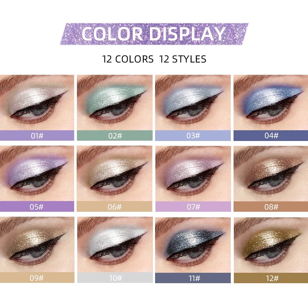 QIBEST 12 Colors Glitter Liquid Eyeshadow Waterproof Metallic Pearly Eye Shadow Set Eye Pigment Korean Makeup For Women Cosmetic