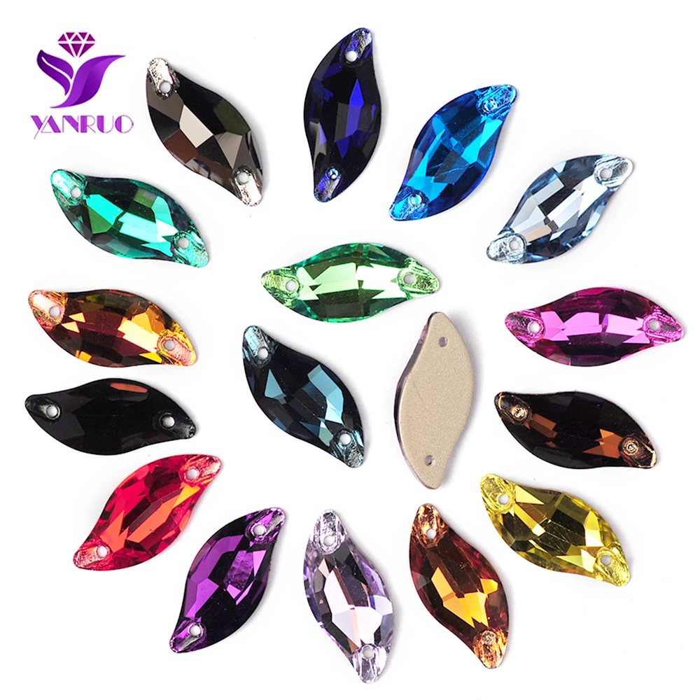 YANRUO 3254 Leaf All Color S Shape Sew On Rhinestones Glass Crystal Flat Back Stones Sewing Strass Applique For Dress